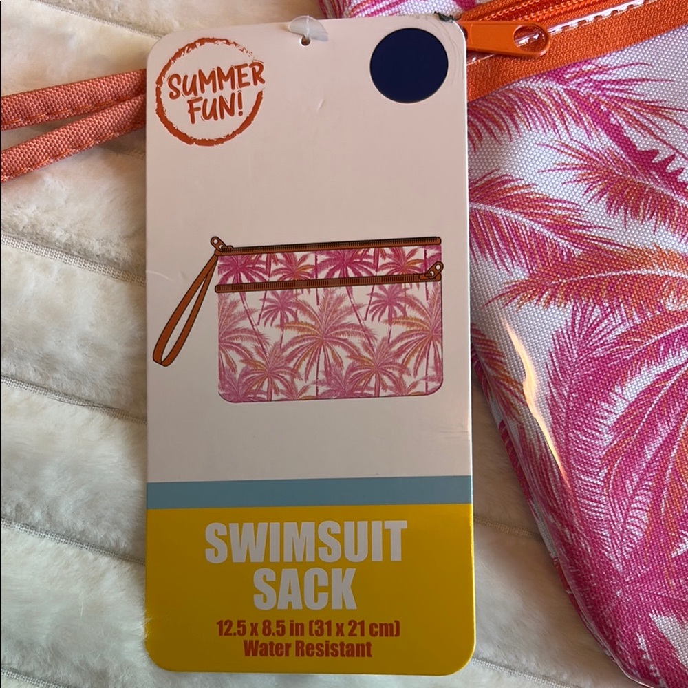 Cupshe 🍊& White swimsuit w/ Pink and Orange Palm Tree Swimsuit Sack - Picture 4 of 6
